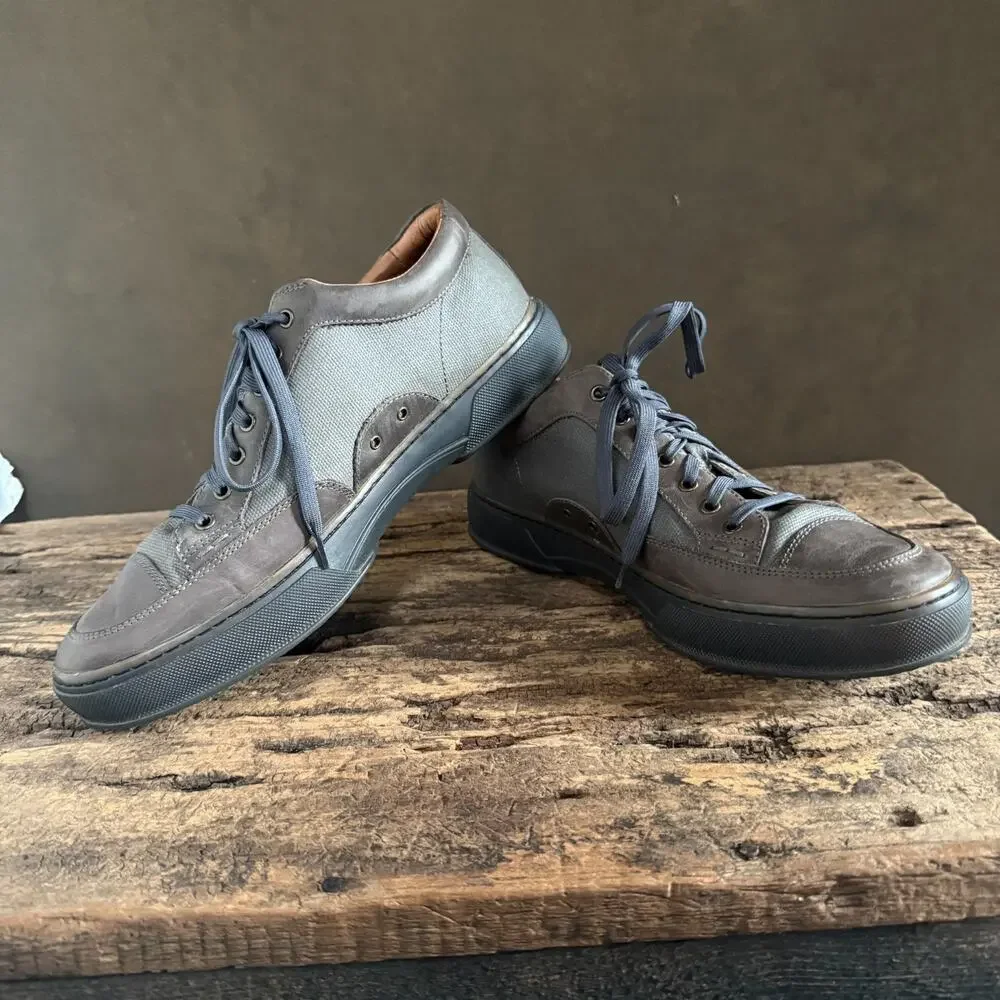 Frye Men’s Gray Leather Canvas Low Top Sneakers Size 11 Lace Up Casual Shoes